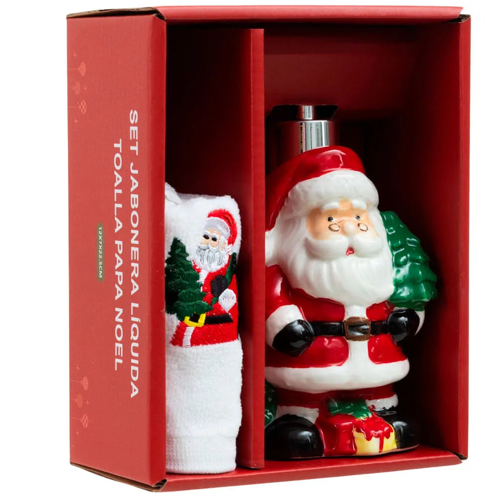 Adorno DECO HOME Set Jabonera Liq+Toalla Papa Noel