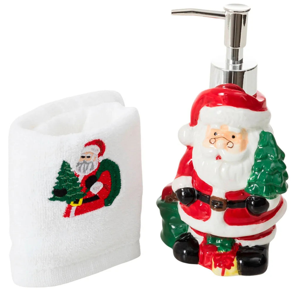 Adorno DECO HOME Set Jabonera Liq+Toalla Papa Noel